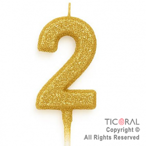 VELA NUMERAL CHICO 5.5 CM CON GIBRE ORO NUMERO 2 x 1
